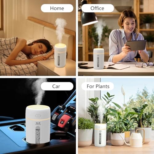 Lisacool Small Humidifier, Portable Mini Humidifier for Bedroom,Office, Car,Travel with Night Light, Auto Shut-Off,Super Quiet (White) 7