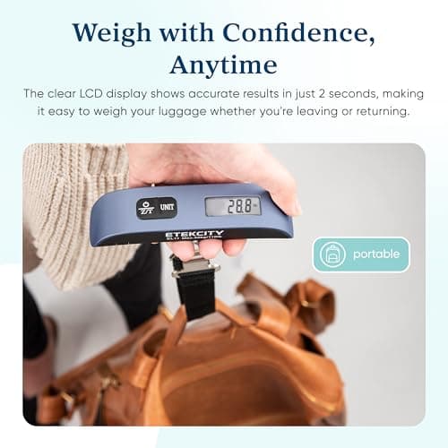Etekcity Luggage Scale, Travel Essentials, Digital Suitcase Weight Scales for Travel Accessories, Hanging Baggage Scale with Temperature Sensor, Rubber Paint, 110 Pounds, Battery Included, Blue 5