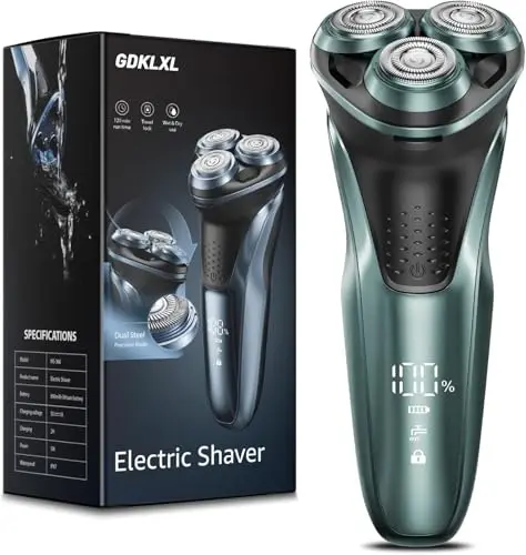 GDKLXL Rechargeable Electric Razor for Men: IPX7 Waterproof Shaver - 1.5H Fast Charge, 4D Flex Precision Blades with Pop-Up Trimmer Bright Blue