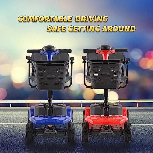 Mobility Scooter for Adults, Senior, Skmc 4 Wheels Electric Powered Chargeable Device for Travel, Lightweight and Portable, with LED Headlights and Basket, Charger Included, Red/Blue (Blue Blue) 8