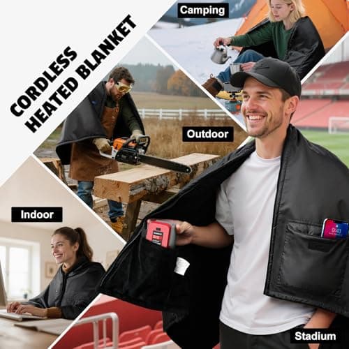Cordless Heated Blanket Compatible with Milwaukee Battery,5S Rapid Heating,Waterproof Portable,60"x 35.5",3 Heating adjustable Electric Wearable Heated Shawl for Home,Office,Travel,Camping(NO Battery) 9