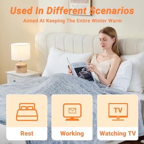 Heated Blanket Heated Throw, Electric Blanket 50"x60" Heating Blanket with 8 Hours Auto Off 10 Fast Heating Levels Machine Washable Sherpa Heated Blanket with Overheating Protection 5