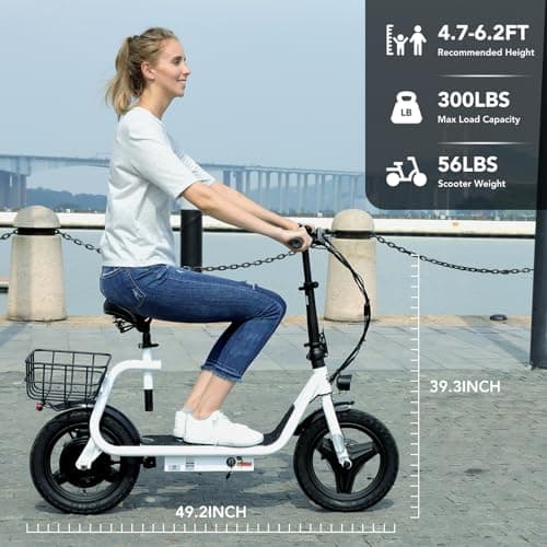 Caroma Electric Scooter with Seat, 800W Peak Motor, 25 Miles Range, 20Mph Top Speed, Foldable Electric Scooter for Adults, 14" BigTire E Bike for Commuting with Shock Absorbing 7