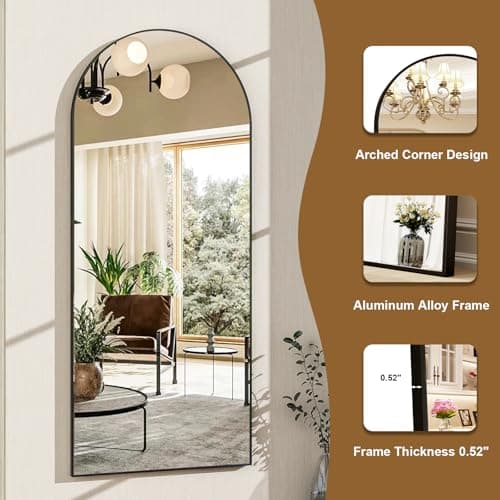 HARRITPURE 56"x21"Full Length Mirror Arch Floor Mirrors with Aluminum Alloy Frame Free-Standing Wall Mounted or Leaning Large Bedroom Dressing Mirror Modern & Contemporary Decor for Home,Black 6