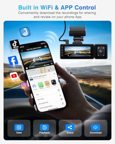Fiteye 3 Channel 4K Dash Cam, IMX335 STARVIS Sensor, 4K+2K Front and Inside, 2K+1080P+1080P Front and Rear Inside Dash Camera for Cars, Free 64GB Card, Built in WiFi GPS, Intelligent Voice Control 6