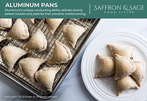 Commercial Quality Cookie Sheet and Rack - Aluminum Half Sheet Baking Pan and Stainless Steel Cooling Rack Set 13x18 Rust & Warp Resistant, Heavy Duty 6