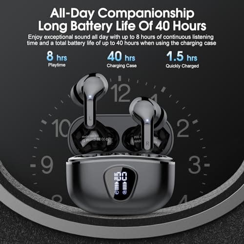 Wireless Earbuds, Bluetooth 5.4 Headphones HiFi Stereo, Earbuds with ENC Noise Cancelling Mic, IP7 Waterproof in Ear Earphones, 48H, LED Display Ear buds for Pad Workout Sports, Mysterious Black 5