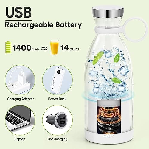 Portable Blender,Fashion Portable Blender for Shakes and Smoothies 11.8 Oz,Magnetic USB Fast Charging Mini Mixer Bottle,Take It for Traveling, Outdoor, Gym, Office, Cars, Gift -WH 6