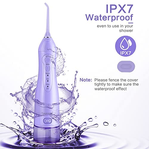 TOVENDOR Electric Water Flosser, Cordless Rechargeable Dental Oral Irrigator IPX7 Waterproof 300ML Travel Water Teeth Cleaner with 5 Tips for Braces Care Teeth Gums Cleaning, Home Office Daily Use 7