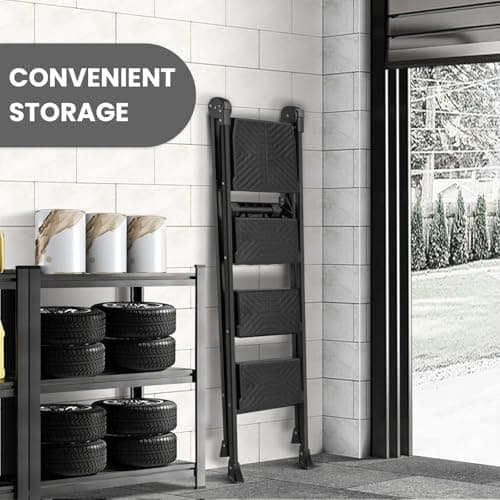 XinSunho 4 Step Ladder, Foldable Handrail & Tool Tray Stool Ladders with Anti-Slip Wide Pedal, 660 lbs Sturdy Steel Ladder for Home Kitchen and Outdoor 5