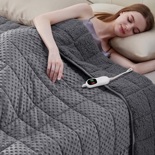 Wellfeel Heated Weighted Blanket for Adults, Soft Electric Throw Blanket 48''x72'' 15LBS Fast Heating Heavy Cozy Blanket with 10 Heating Levels and 1/2/4/6/8 Hours Auto Off (Grey,Twin Size)