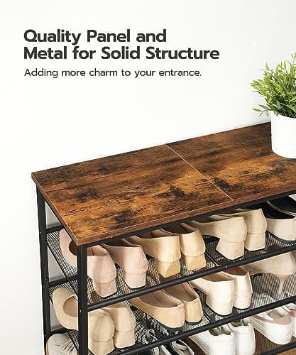 HOOBRO Shoe Rack for Entryway, 5-Tier Shoe Organizer with Adjustable Mesh Shelves, 16-20 Pairs of Shoes, Spacious Floor Mount, Metal, Industrial, Shoe Shelf for Closet, Rustic Brown BF12XJ01 8