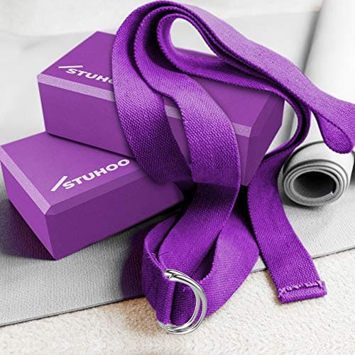 STUHOO Yoga Block Set of 2 and Yoga Strap Includes Descriptive E-book - Sturdy Yoga Brick & Lightweight Eva Foam Block Support Deepen Poses, Provides Strength & Stability for Pilates Practice 5