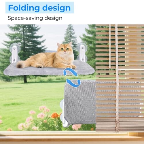 L&W BROS. 2 Pc Heavy Duty Cat Window Perch Holds up to 50 lbs, Foldable Cat Window Hammock with 4 Strong Suction Cups, Easy to Install, 24" Window Seat for Large or Multiple Cats (L 2Pc) 5