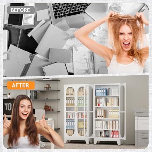 PAOFIN 71" H Locking Display Cabinet with Glass Door, Metal Curio Cabinets with 4 Adjustable Shelves, Tall Liquor Cabinet Display Case for Living Room, Collectibles, Home - Assembly Required White 6