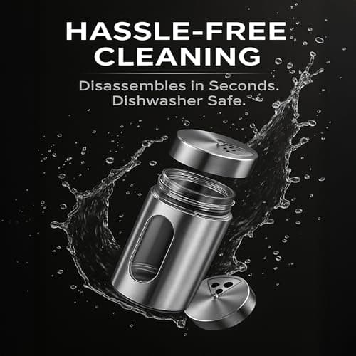 4-Piece Premium Stainless Steel Salt and Pepper Shakers Set – Adjustable Pour Holes Spice Dispenser for Salt, Sugar, Cinnamon, and Pepper – Stylish Kitchen Seasoning and Spice Shaker Set 7