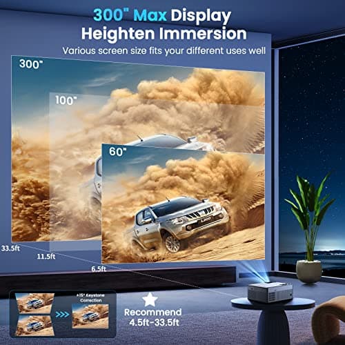 【400ANSI High Brightness】Projector with 5G WiFi and Bluetooth, Upgrade Outdoor Movie Projector 4K Supported, Max 300" Zoom, Home Theater Projector Compatible w/HDMI/USB/Phone/Laptop/TV Stick 4