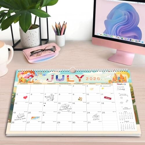 Calendar 2026, Anti Ink Bleed, Durable Thick Paper, Ample Writing Space, Wall Calendar 2026 with Stickers, 17" x 12" Large Seasonal Calendars for Home, Office, Student and Teacher Supplies- Colorful 5