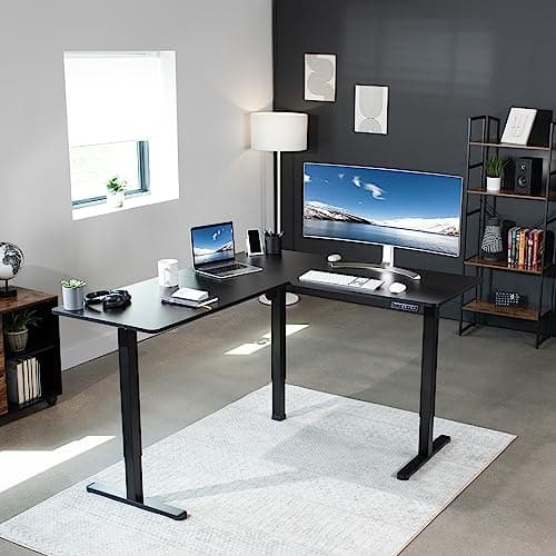 VIVO Corner Standing Desk, 63 x 55 inch Reversible L-Shaped Workstation, Electric Height Adjustment, Home, Office, and Reception Rooms, Black Table Top Black Frame, DESK-E3CTB 8