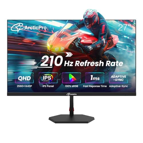 ArcticPro 27inch Gaming Monitor QHD 2560*1440p, 210Hz, 2K, IPS Panel, 1ms Response Time, Adaptive sync, PC Computer Monitor, 3-Sided Frameless, Ultra Slim, 130% sRGB, Bluelight Filter, HDMI *2, DP*2