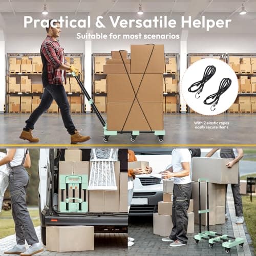 Voipvvii Folding Hand Truck 500lbs, Portable Heavy Duty Dolly Cart, 6 Wheels Collapsible Luggage Cart with 2 Elastic Ropes - Compact Trolley Cart for Easy Moving - Ideal Hand Cart for Travel and More 7