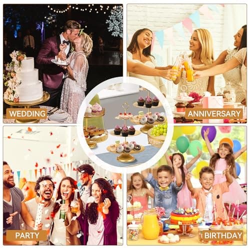 ELIMTEC Gold Cake Stand Metal Dessert Table Display Set Tiered Cupcake Holder Fruit Candy Donut Plate Serving Tower Tray Platter (Gold) 7