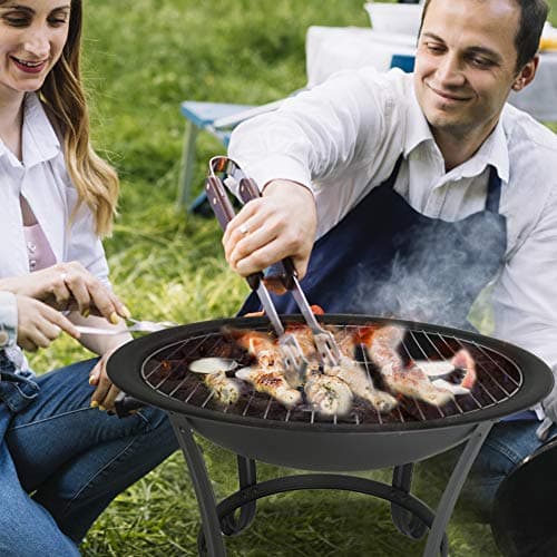 FireBeauty Fire Pit BBQ Grill Pit Bowl with Mesh Spark Screen Cover,Poker 6