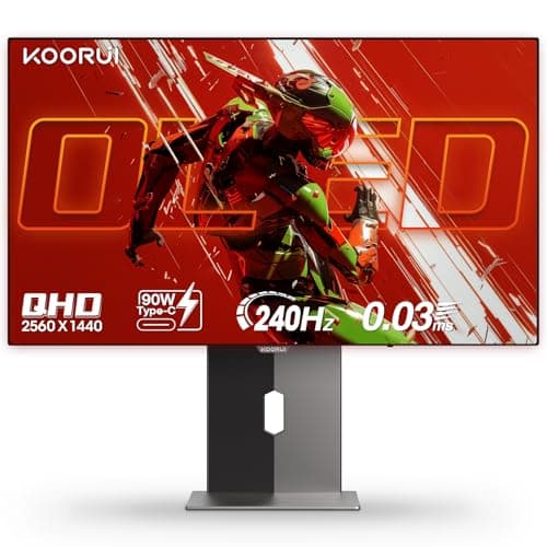 KOORUI 27 inch OLED Gaming Monitor, 1440P 240Hz Computer Monitor, 0.03ms, AdaptiveSync Compatible, 90W Type-C Charge, DCI-P3, Slim Screen, HDMI 2.0, DisplayPort 1.4, USB-C 3.1, VESA, Black, 27E8QK