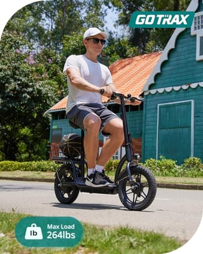 Gotrax Astro Electric Scooter with Seat for Adult Commuter,19 Miles Range&15.5Mph Power by 350W Motor, Folding Scooter with 14" Pneumatic Tire& Comfortable Wider Deck, E-Bike with Carry Basket Black 6