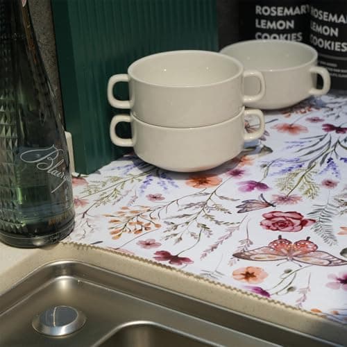 Shelf and Drawer Liner for Kitchen Cabinets, Non-Adhesive and Strong Non-Slip Floral Shelf Cabinet Drawer Liners for Kitchen, Waterproof Cupboard Liners,Easy to Clean,12IN x 10FT 5