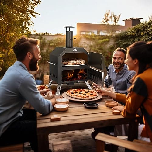 15’’ Outdoor Pizza Oven Wood Fired Pizza Oven Portable Patio Ovens Included Pizza Stone, Pizza Peel, Fold-up Legs, Cover Cooking Rack for Camping Backyard BBQ 9
