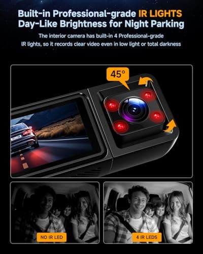 3 Channel Dash Cam, Dash Cam Front and Rear Inside, 5.8GHz WiFi Built-in GPS, Free 64GB Card, 3.2" IPS Screen, 4k Dash Camera for Cars, IR Night Vision, 24H Parking Mode, G-Sensor 7