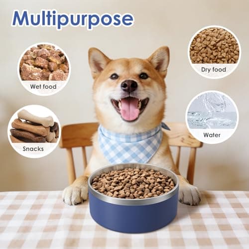 IKITCHEN Dog Bowl for Food and Water, 40 Oz Stainless Steel Pet Feeding Bowl, Durable Non-Skid Double Wall Insulated Heavy Duty with Rubber Bottom for Medium Large Sized Dogs (40 Ounces/5 Cup, Blue) 8
