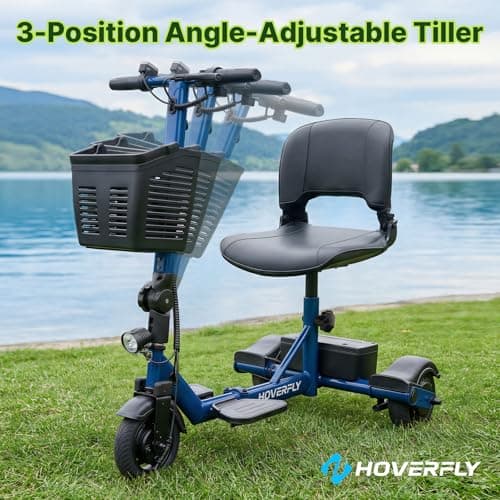 Hoverfly T3 Folding Powered Mobility Scooter for Seniors, Portable 3-Wheel E-Scooter with Seat, 13-Mile Range Safe LiFePO4 Battery, 264 lbs Load&Solid 8" Tires, Fits in Car Trunks for Daily Rides Blue 5