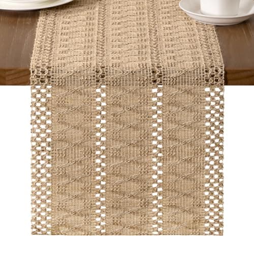 MLMW Boho Table Runner 48 inches Small Coffee Table Runner Rustic Burlap Macrame Jute Table Runner Dresser Runners for Bedroom Living Room Home Decor