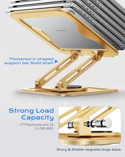 LOXP Adjustable Laptop Stand, Computer Stand with 360 Rotating Base, Ergonomic Laptop Riser Mount for Desk Foldable Protable Computer Desk Fits with MacBook Pro Air (10-16") - Gold 5
