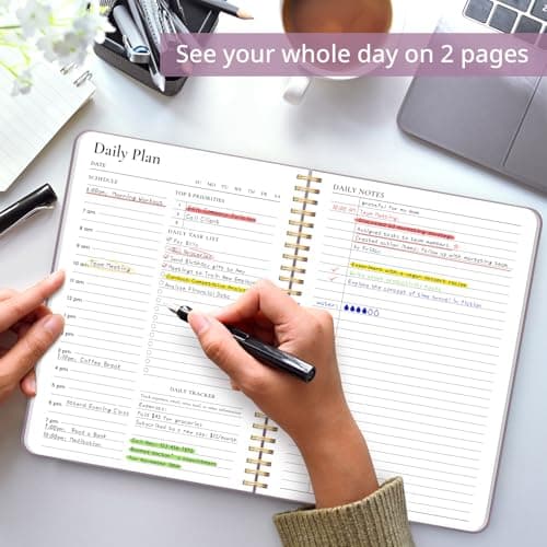 Aesthetic Daily Planner Notebook With Hourly Schedule, Spiral To Do List Notepad, Notebooks for Work, Undated Planner to Easily Organize Your Tasks And Appointments,Perfect Office Supplies for Women - Purple 5