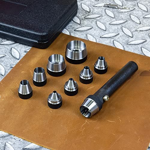 NEIKO 02614A Interchangeable Large Hollow Hole Punch Tool Set, 10 Piece, Gasket Maker, Heavy Duty Gasket Punch Set, Includes Hole Puncher Tool Carrying Case, Leather Punch Set 7