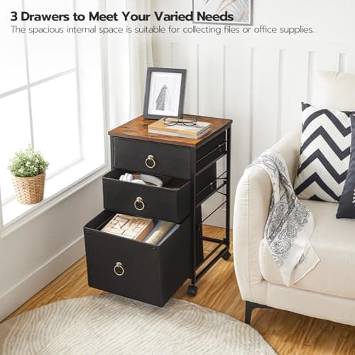 HOOBRO 3-Drawer Mobile File Cabinet, Vertical Filing Cabinet, Under Desk Storage Drawers for Home Office, Rolling Printer Stand, A4/Letter-Sized, Nonwovens Drawer, Rustic Brown and Black BFK30WJ01 4
