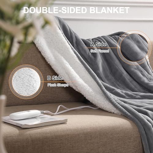 Heated Blanket King Size Electric Blanket 100''X90'' - Fast Heating Blanket Ultra Soft Sherpa, Dual Controllers with 5 Heat Levels & 10 Hrs Timer, Machine Washable Queen Heated Blanket(Gray) 2