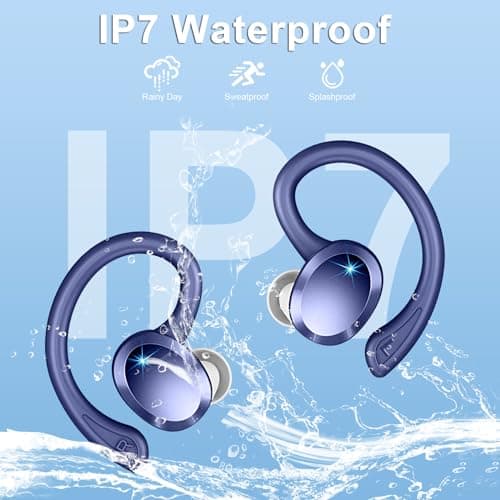 Wireless Earbuds Sport, 2025 Bluetooth 5.4 Headphones Bass Hi-Fi Stereo Over Ear Buds, 56Hrs Noise Cancelling Headset with Earhook, IP7 Waterproof Earphones Workout Running for Laptop Pad Android iOS 7