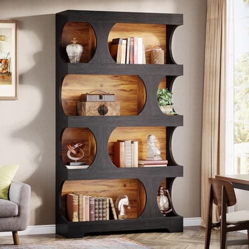 Tribesigns 71" Tall Black Bookcase, Modern Asymmetrical Bookshelf, 4-Tier Freestanding Display Shelf with Classic Shape, Large Library Book Shelf for Living Room, Home Office