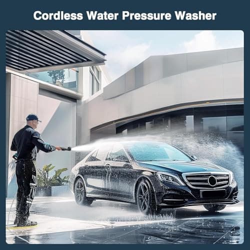 SEESII Cordless Pressure Washer - 970PSI Battery Powered Pressure Washer, 2 Rechargeable Batteries, 6-in-1/360°Adjustable Nozzles, Portable Handheld Power Cleaner for Car Home Floor/Fence/Patio 3