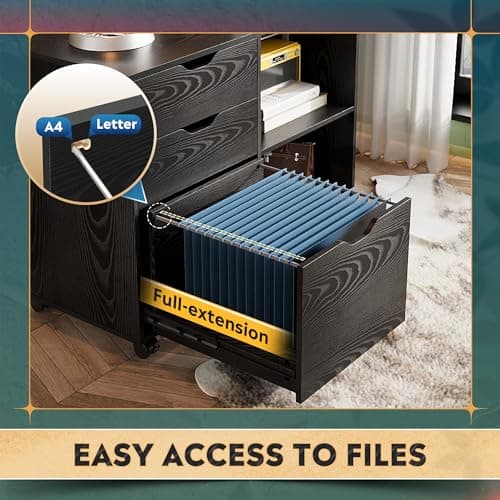 DEVAISE 3-Drawer Wood File Cabinet, Mobile Lateral Filing Cabinet, Printer Stand with Open Storage Shelves for Home Office, Black 5