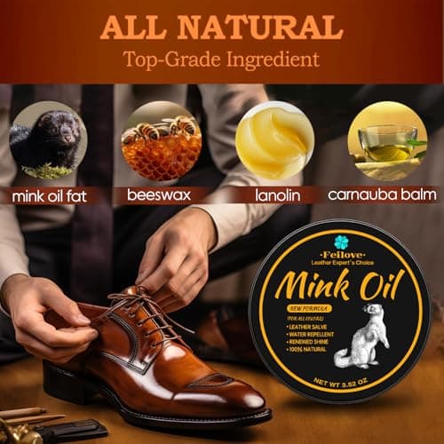 Feilove 4-in-1 Mink Oil Leather Conditioner and Cleaner Kit 3.52 oz - Premium Waterproof Leather Care for Boots, Shoes and Bags 5