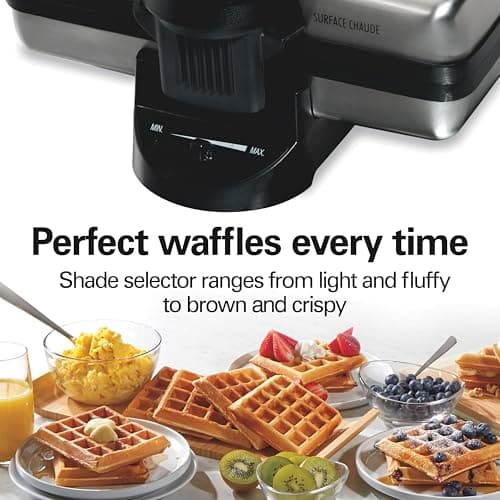 Hamilton Beach Belgian Mini Waffle Maker with Shade Control, Makes 2 at Once, Create Personalized Keto Chaffles and Hash Browns, PFAS-Free Non-Stick Plates, Compact Design, Stainless Steel (26009) 5