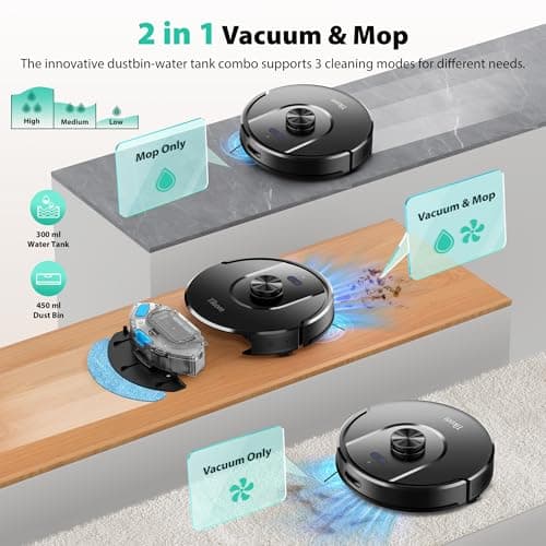 Tikom Robot Vacuum and Mop, 6000Pa Robotic Vacuum Cleaner with Self-Emptying Base, 90 Days Capacity, LiDAR Navigation, Home Mapping, Ideal for Pet Hair, Hard Floors, Carpet (L8000 Plus) 6