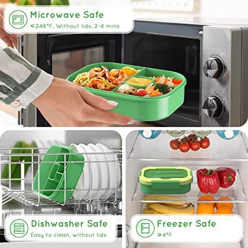 TIME4DEALS Bento Lunch Box Leakproof 44oz Kids Lunch Box Containers with 4 Compartment, Bento-Style Lunch Bento Box with Cutlery, Reusable Kid Back to School Meal/Snack Packing BPA Free (Green) 6