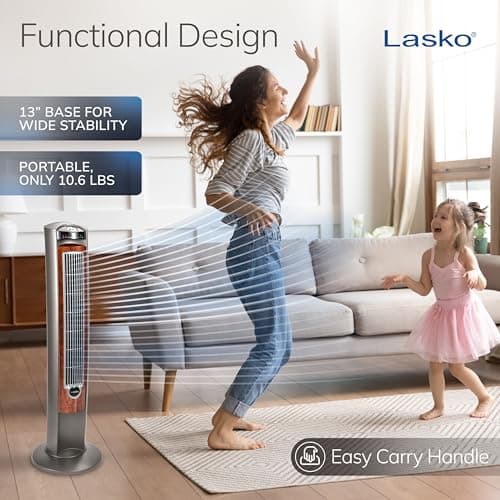 Lasko Oscillating Tower Fan with Remote, Quiet Floor Fans for Bedroom, 42", Woodgrain and Grey, T42954 6
