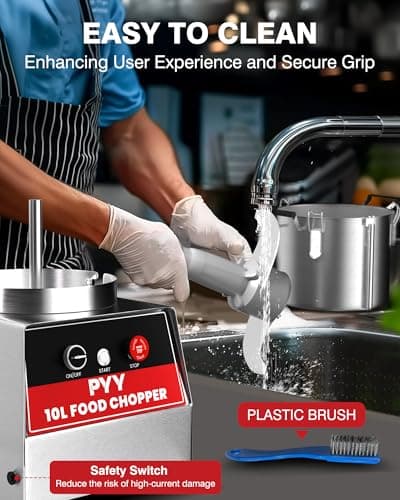 PYY Commercial Food Processor - Electric Stainless Steel 42 Cup Vegetable Chopper 10.6 Qt. Plus for Meat Fruit Prep, 1400RPM High Output Large Capacity for Restaurants & Home Kitchen 10 Liter 5
